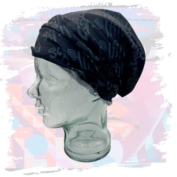 a glass head with a black bandana on it