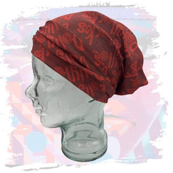 a glass head with a red bandana